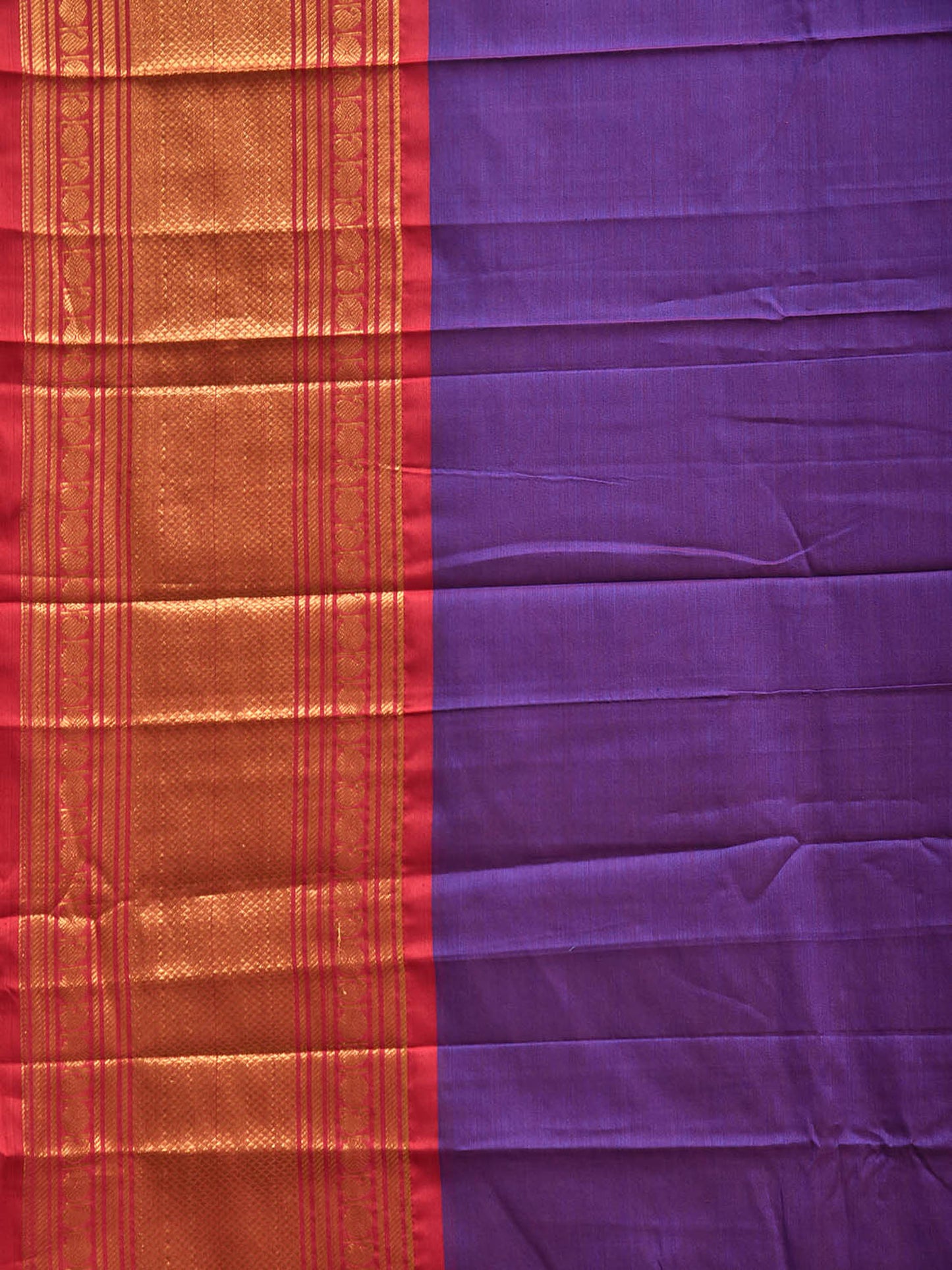 Purple and Red Kanchipuram Cotton Plain Saree with Strips Pallu Design No Blouse k1062