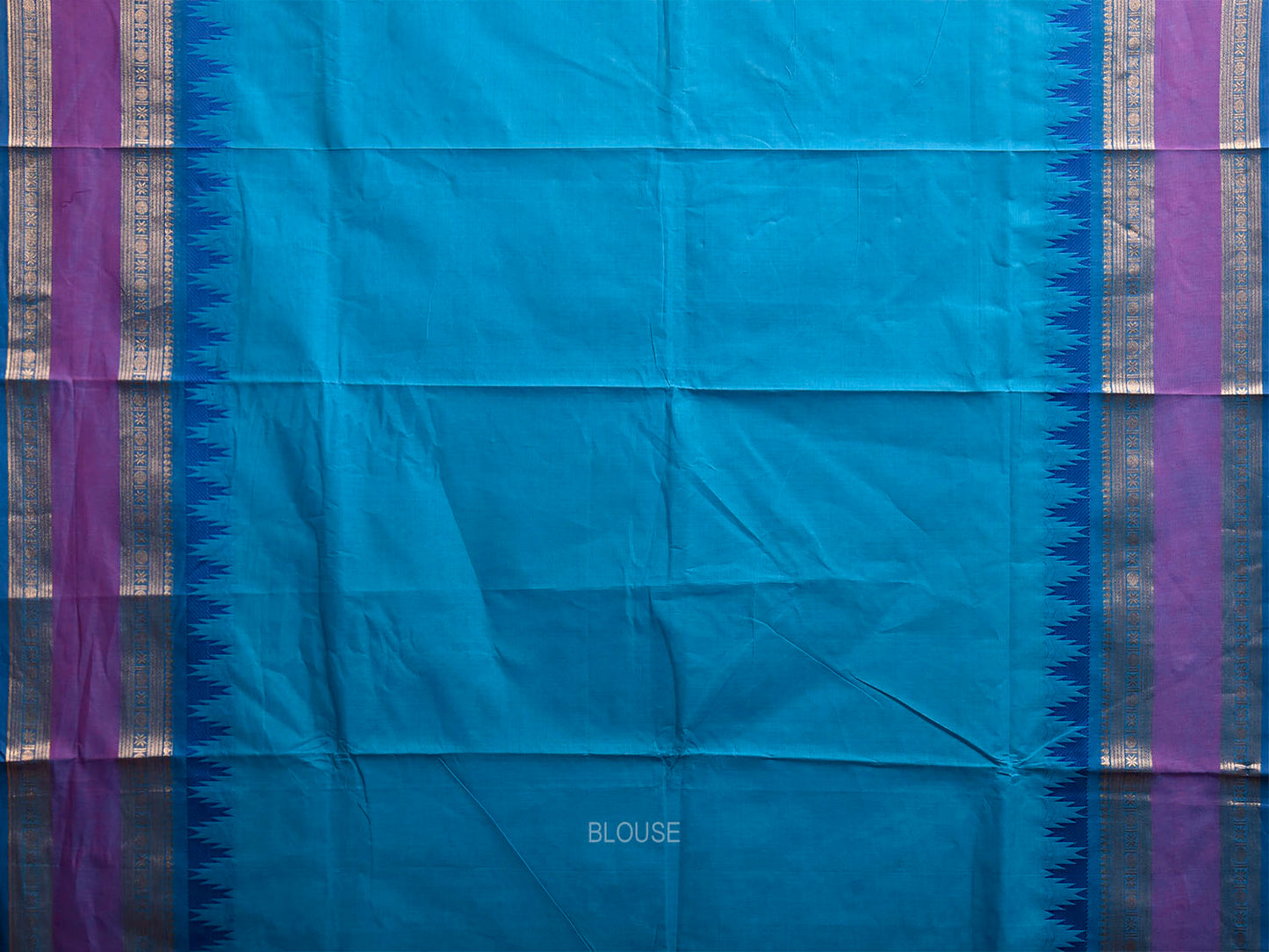 Blue and Purple Kanchipuram Cotton Plain Saree with Temple Border Design k1067
