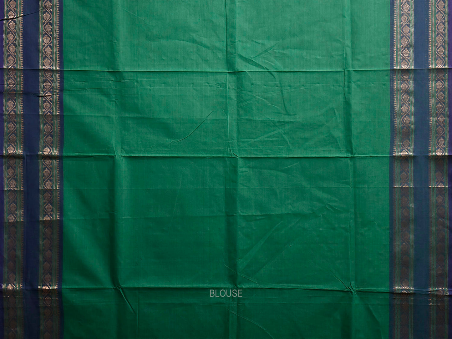 Green and Navy Kanchipuram Cotton Plain Saree with Strips Pallu and Border Design k1073