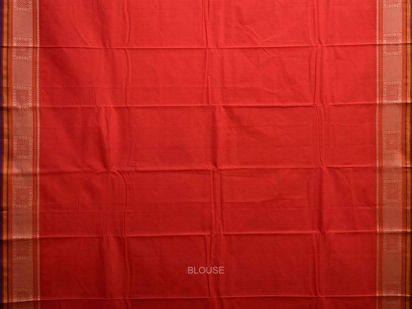 Red Kanchipuram Cotton Plain Saree with Strips Pallu and Border Design k1075