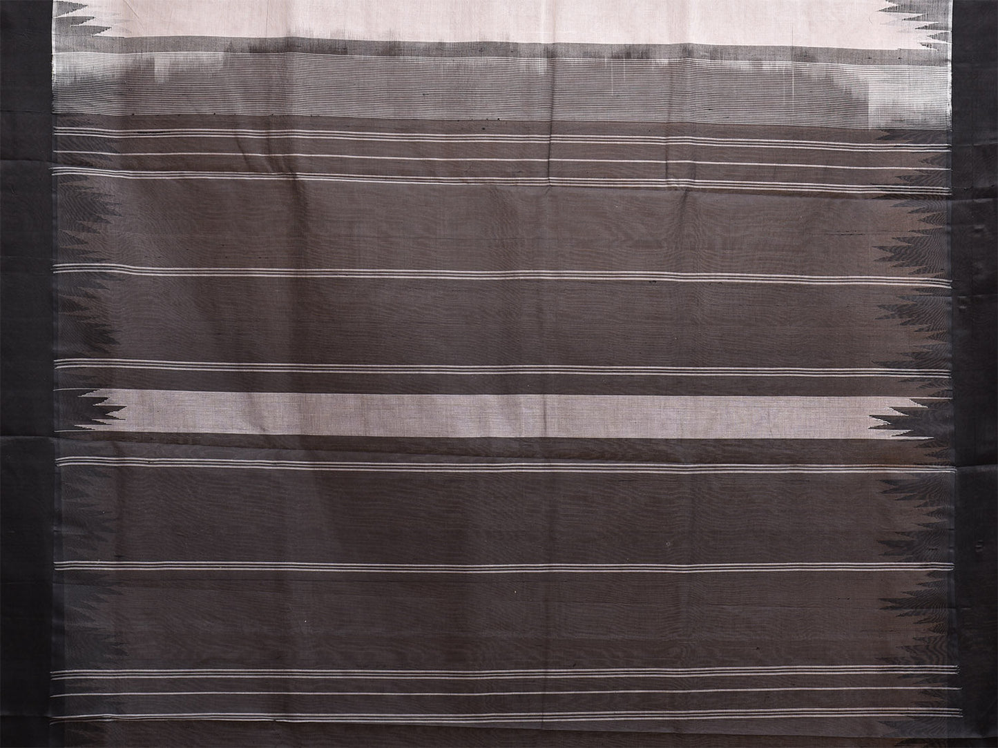 White and Black Khadi Cotton Handloom Plain Saree with Big Temple Border kh0723