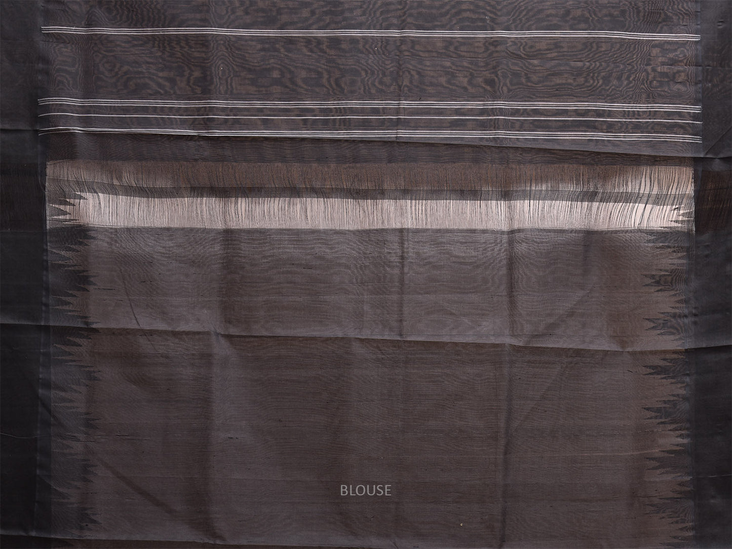 White and Black Khadi Cotton Handloom Plain Saree with Big Temple Border kh0723