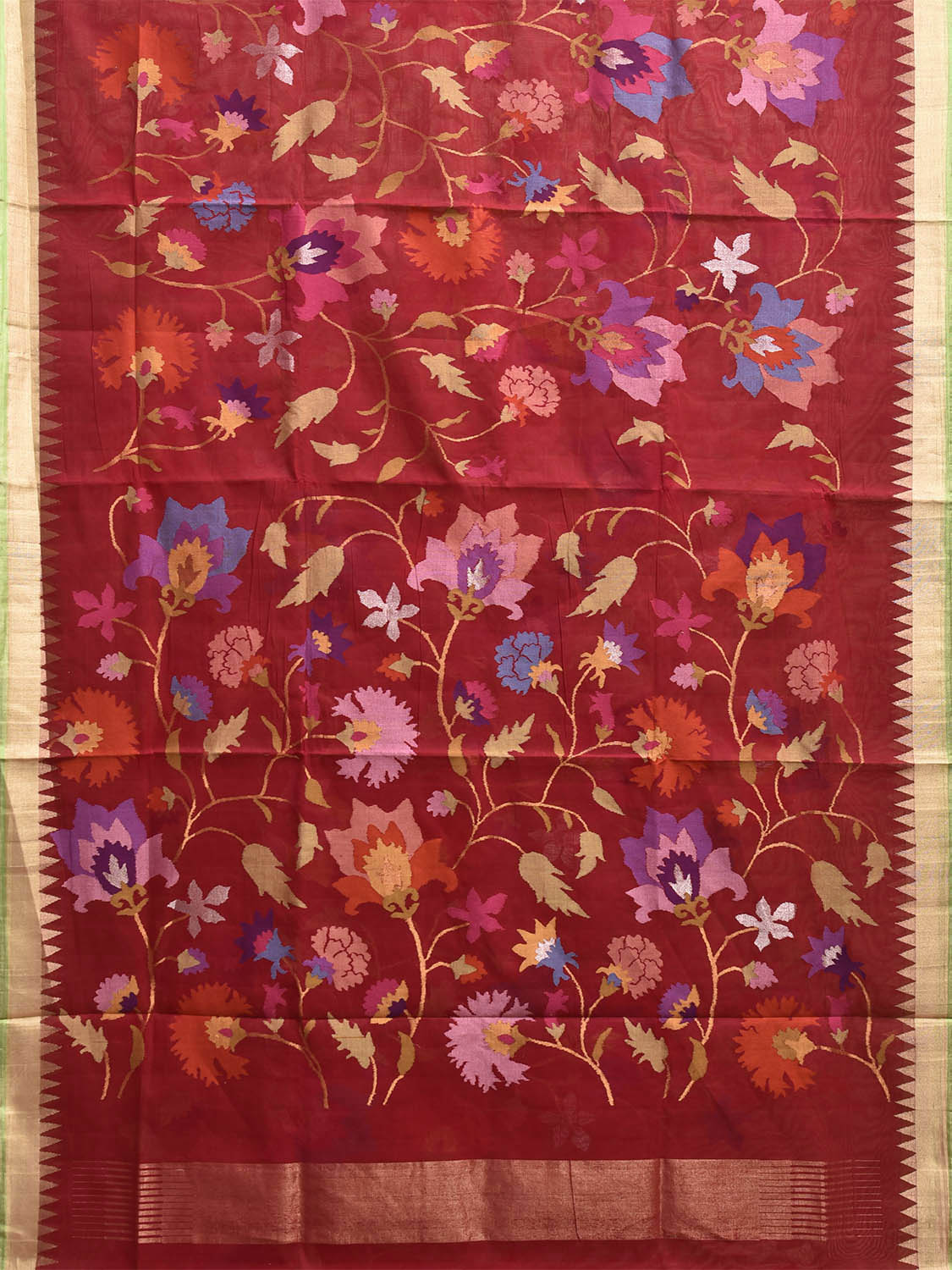 Red Khadi Cotton Handloom Saree with All Over Floral Design kh0730