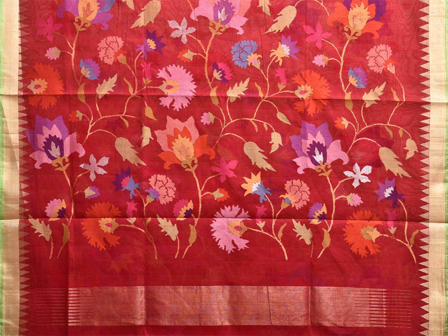 Red Khadi Cotton Handloom Saree with All Over Floral Design kh0730