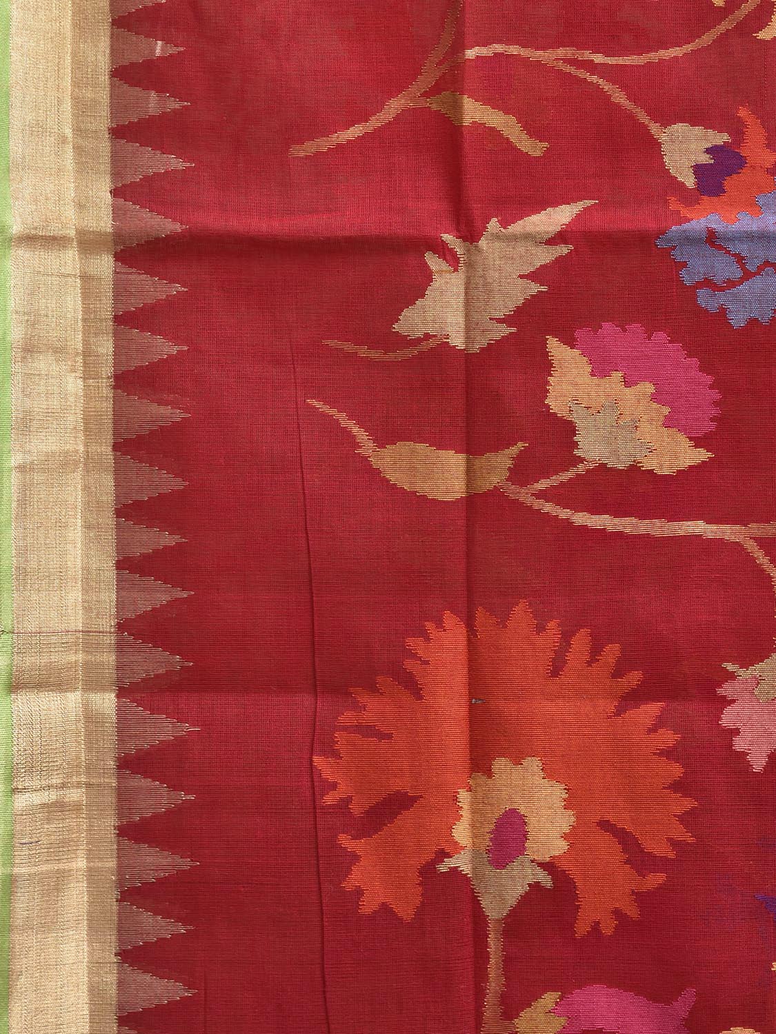 Red Khadi Cotton Handloom Saree with All Over Floral Design kh0730