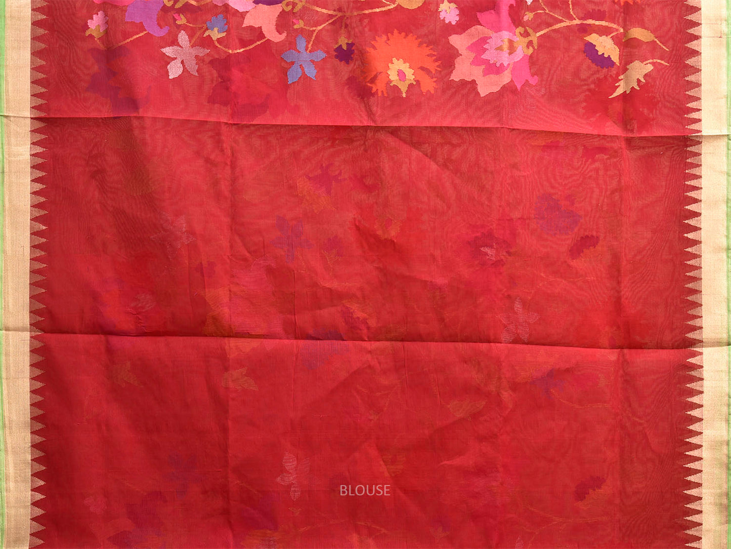 Red Khadi Cotton Handloom Saree with All Over Floral Design kh0730