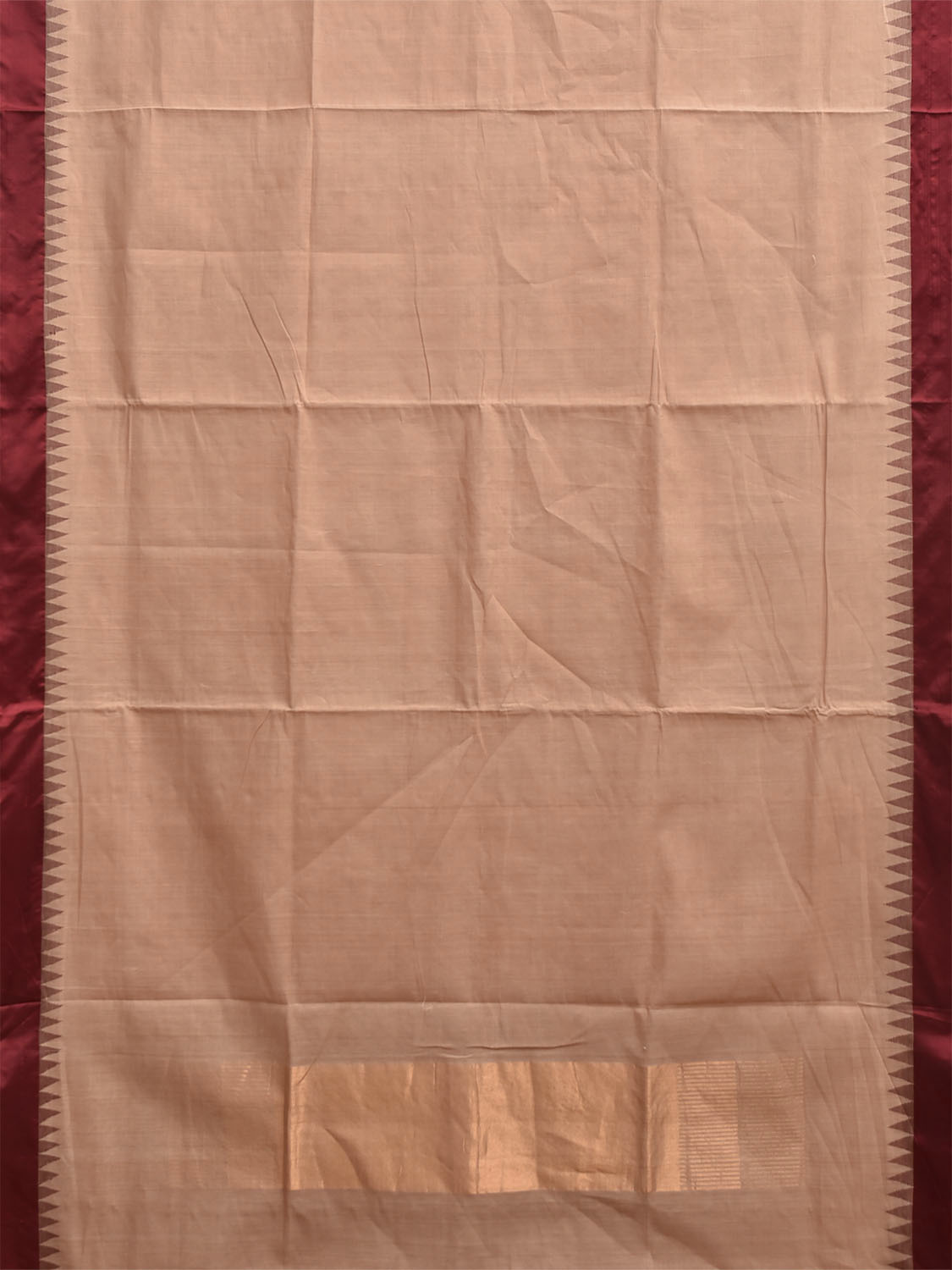 Cream and Maroon Khadi Cotton Handloom Palin Saree with Small Temple Border Design kh0732