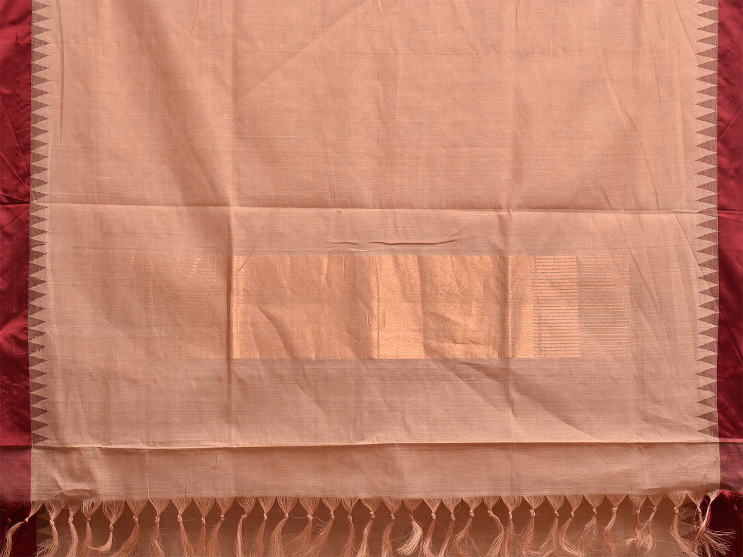Cream and Maroon Khadi Cotton Handloom Palin Saree with Small Temple Border Design kh0732