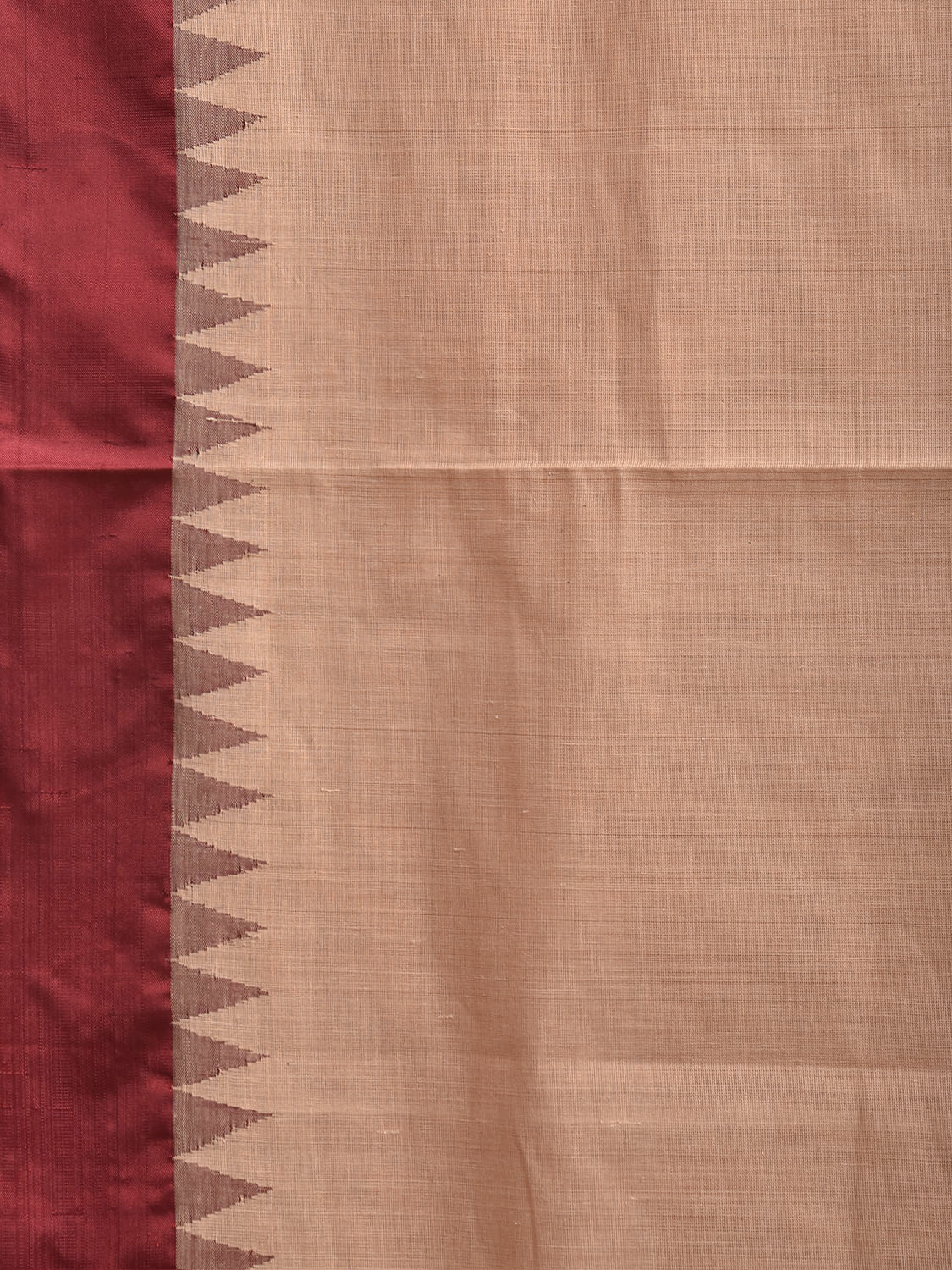 Cream and Maroon Khadi Cotton Handloom Palin Saree with Small Temple Border Design kh0732