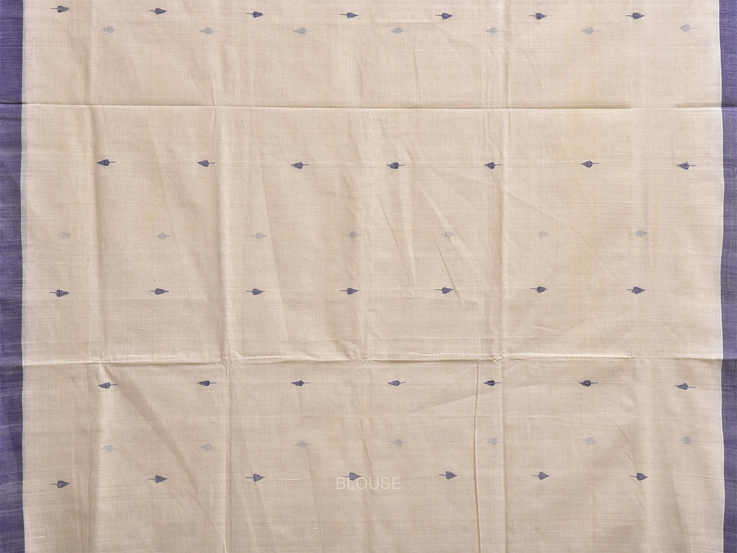 White and Blue Khadi Cotton Handloom Saree with Small Body Buta Design kh0733