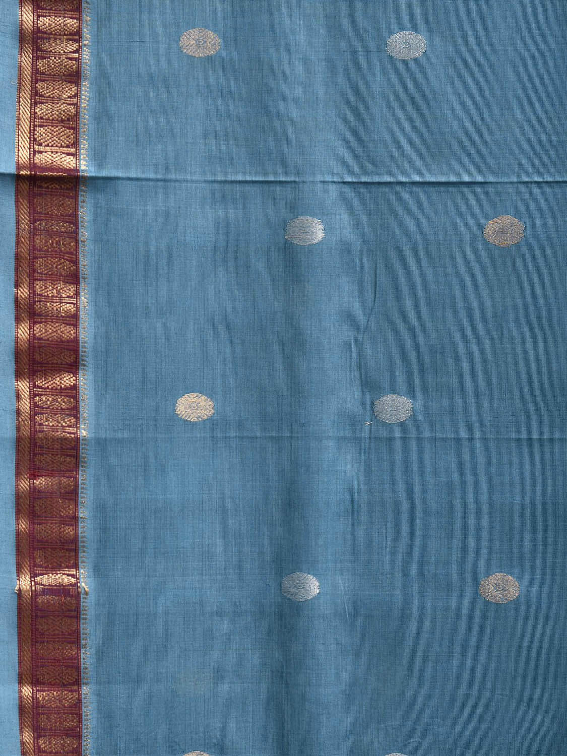 Blue Khadi Cotton Handloom Saree with Pallu Zari Strips Design No Blouse kh0739