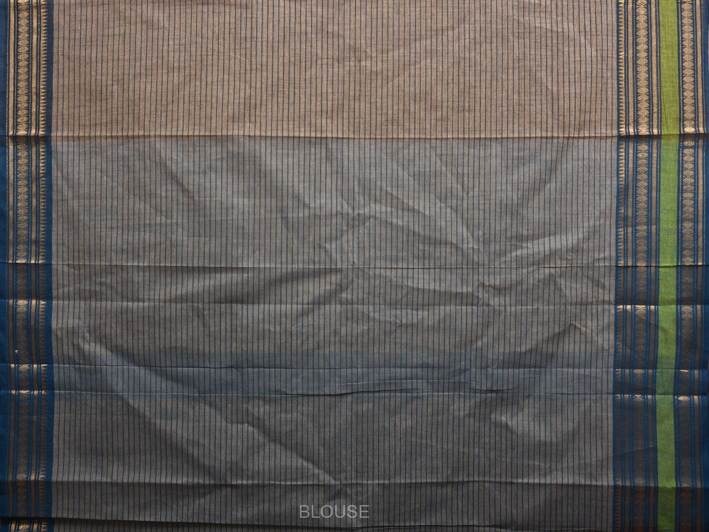 Khaki and Blue Kanchipurm Cotton Saree with Strips Design k0602