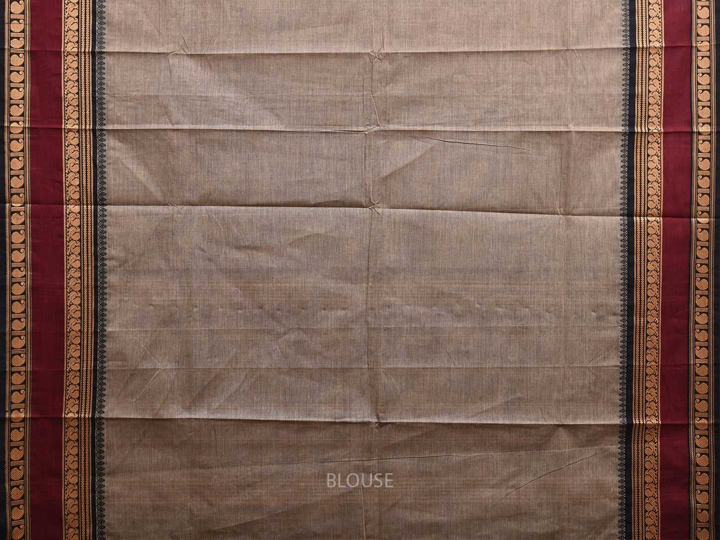 Khaki and Maroon Kanchipuram Cotton Saree with Border and Strips Pallu Design k0769