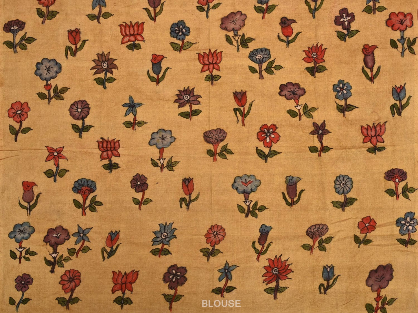 Khaki Kalamkari Hand Painted Mangalgiri Cotton Handloom Saree with Floral Design KL0774