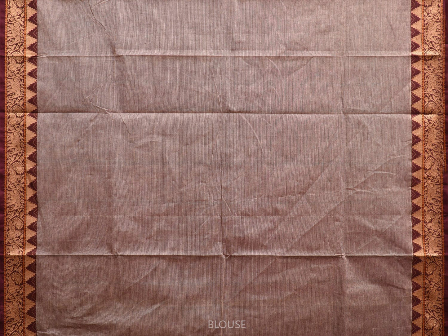 Khaki Kanchipuram Cotton Saree with Shikar Pallu and Temple Border Design k0727