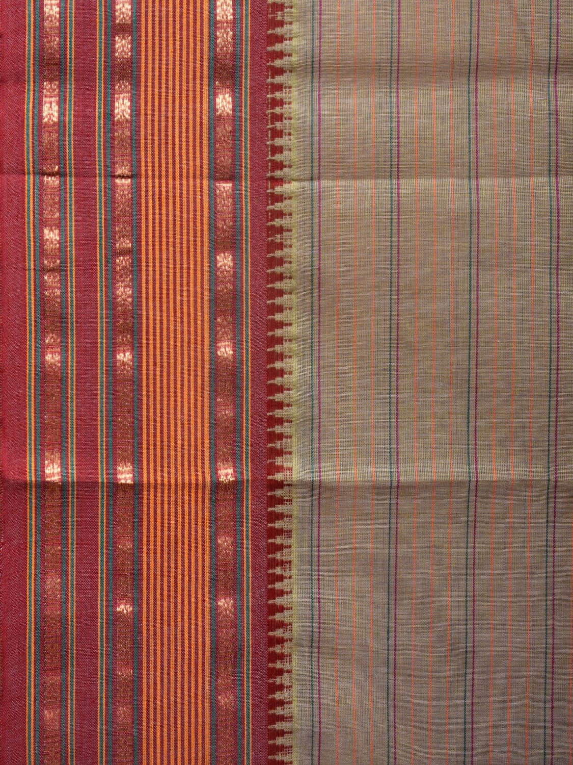 Khaki Narayanpet Cotton Handloom Saree with Strips Design No Blouse np0805