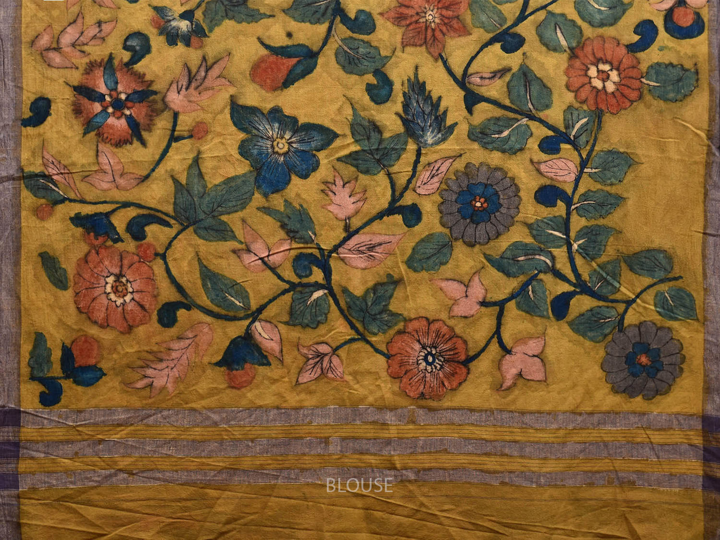 Peach Kalamkari Hand Painted Khadi Cotton Handloom Saree with Floral and Peacocks Pallu Design KL0785