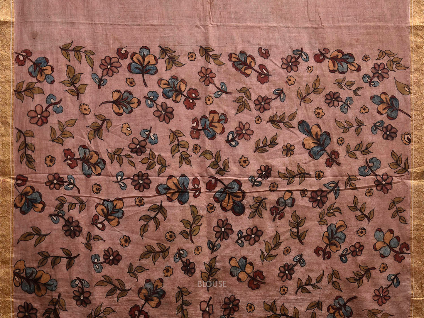 Cream Kalamkari Hand Painted Cotton Handloom Saree with Floral Design KL0831