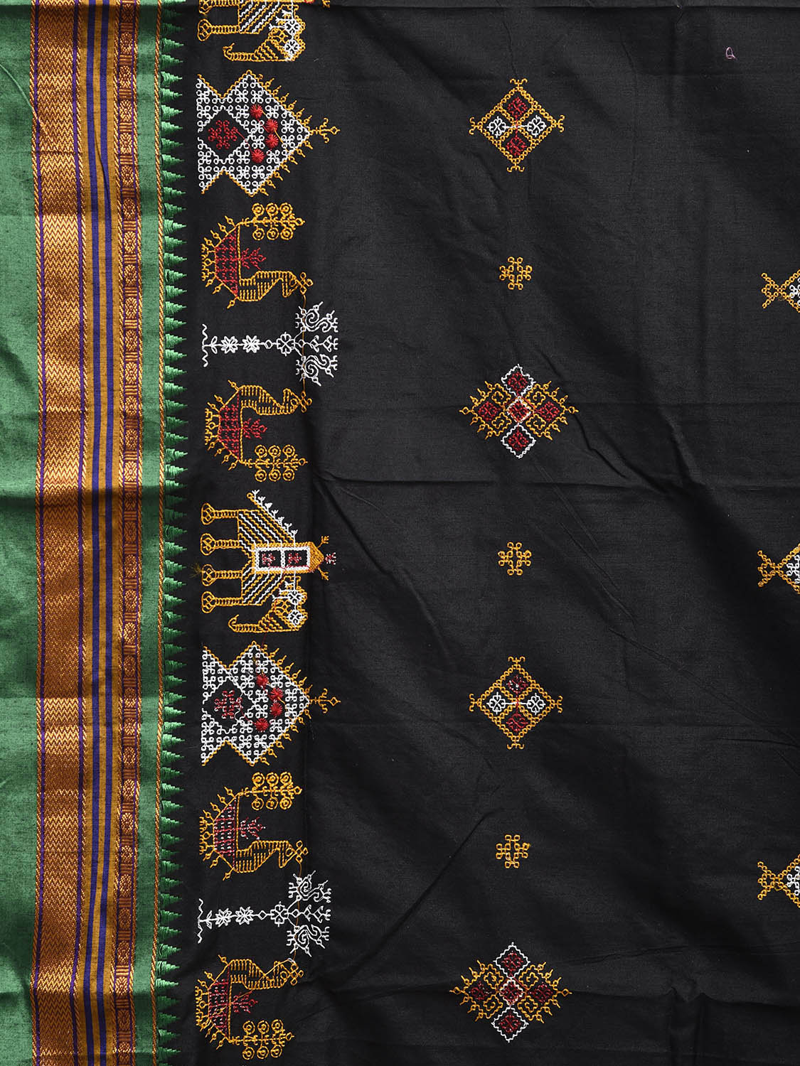 Black and Green Kasuti Work On ilkal Cotton Viscose Saree with Contrast Pallu Design No Blouse ku0004
