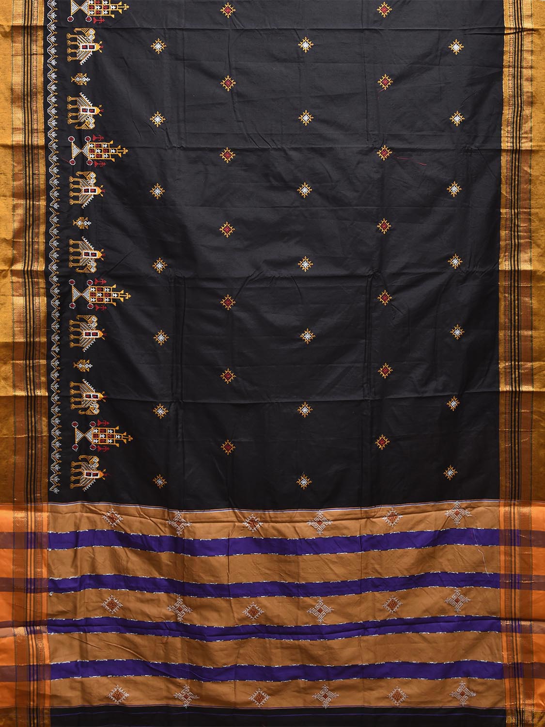 Black and Yellow Kasuti Work On ilkal Cotton Viscose Saree with Contrast Pallu Design No Blouse ku0008