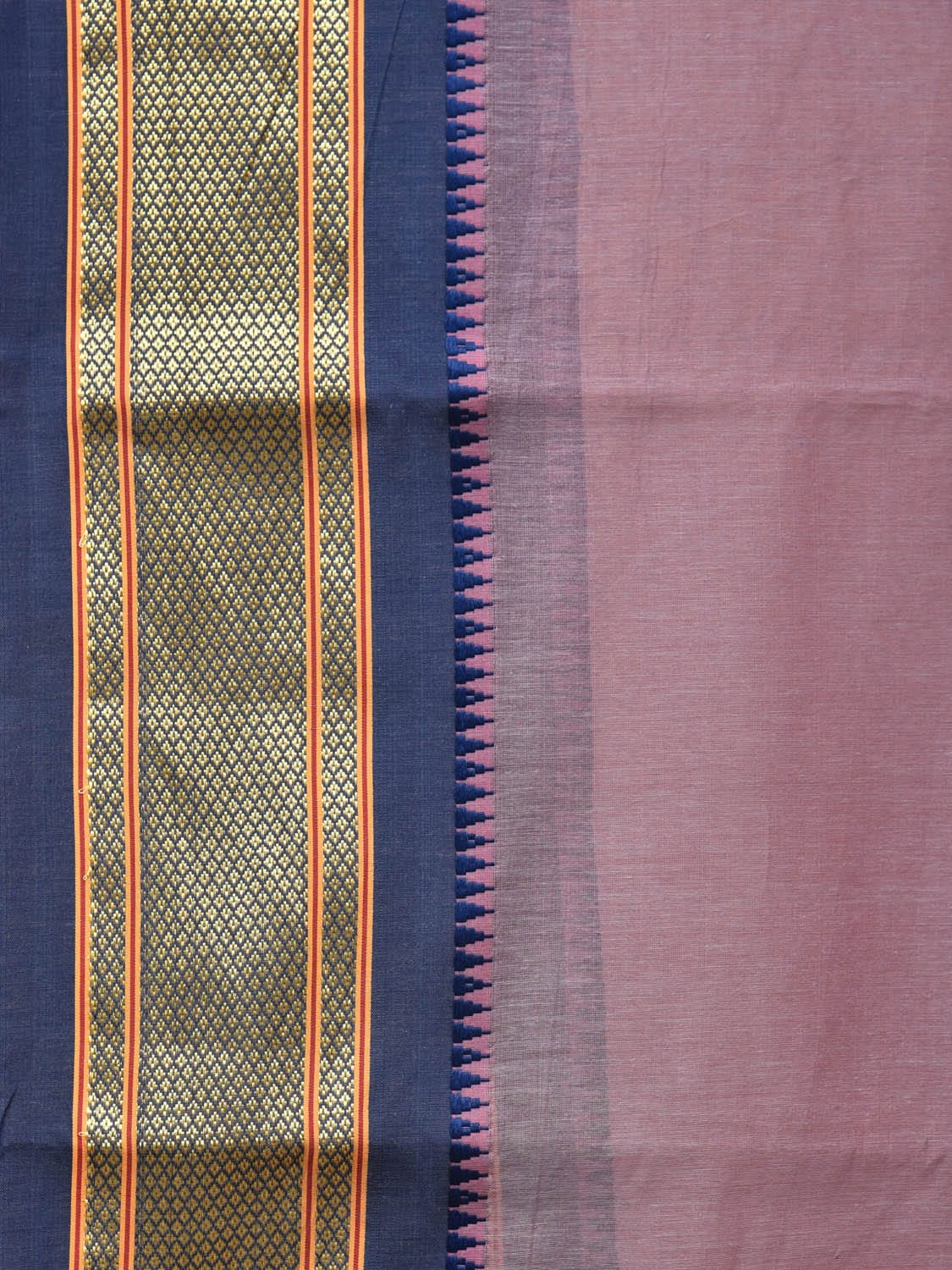 Lavender and Dark Blue Bamboo Cotton Plain Saree with Zari Border Design bc0098