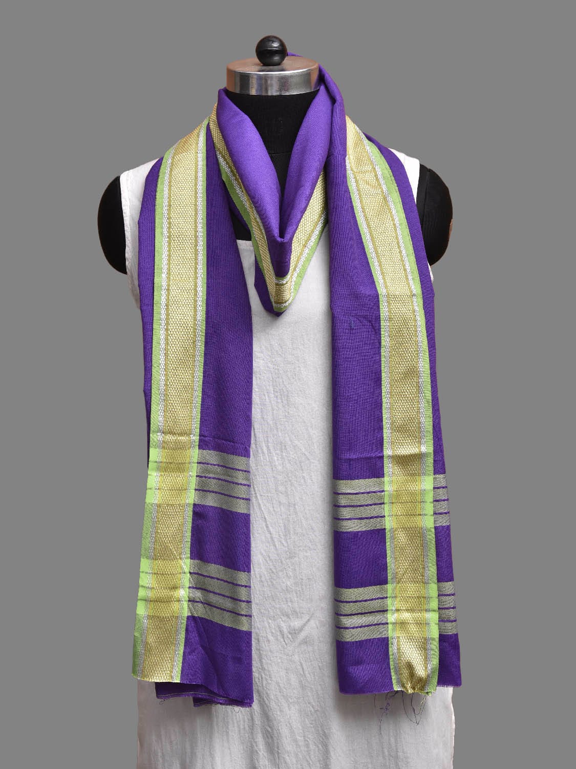 Lavender and Green Bamboo Cotton Dupatta with Zari Border ds3874