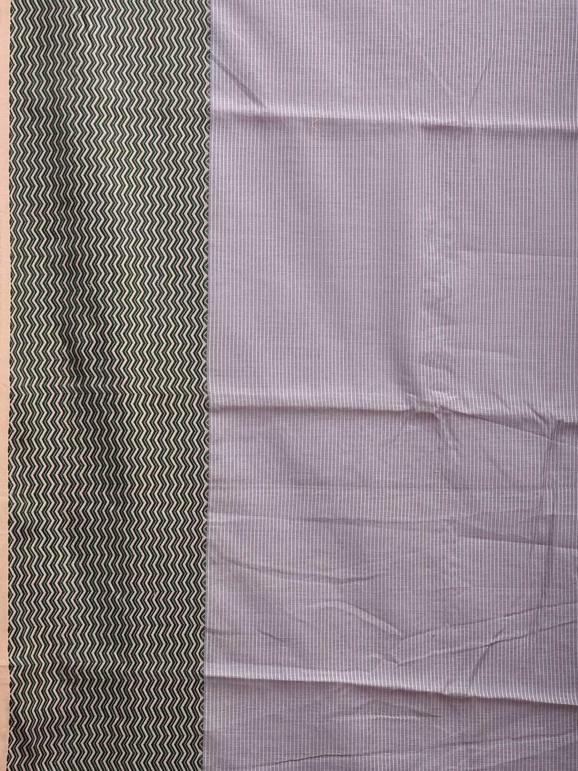 Lavender and Green Bamboo Cotton Saree with Strips and Zig-Zag Border Design No Blouse bc0563