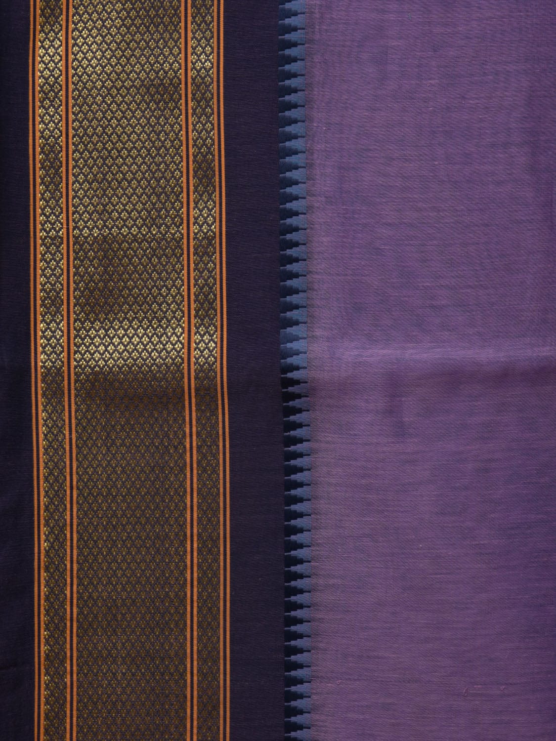 Lavender Bamboo Cotton Plain Saree with Narayanpet Border Design No Blouse o0348