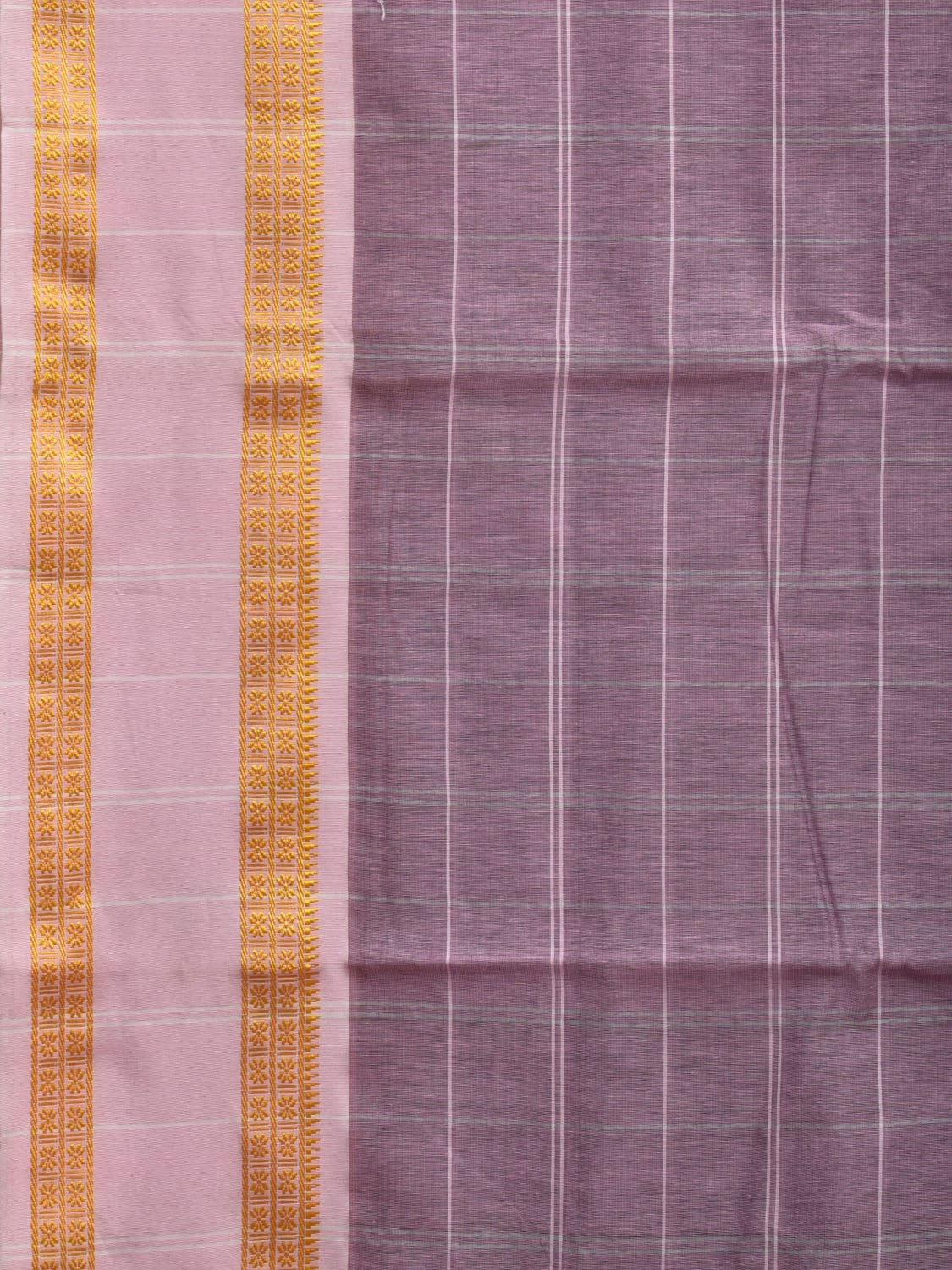 Lavender Bamboo Cotton Saree with Big Checks Design No Blouse bc0279