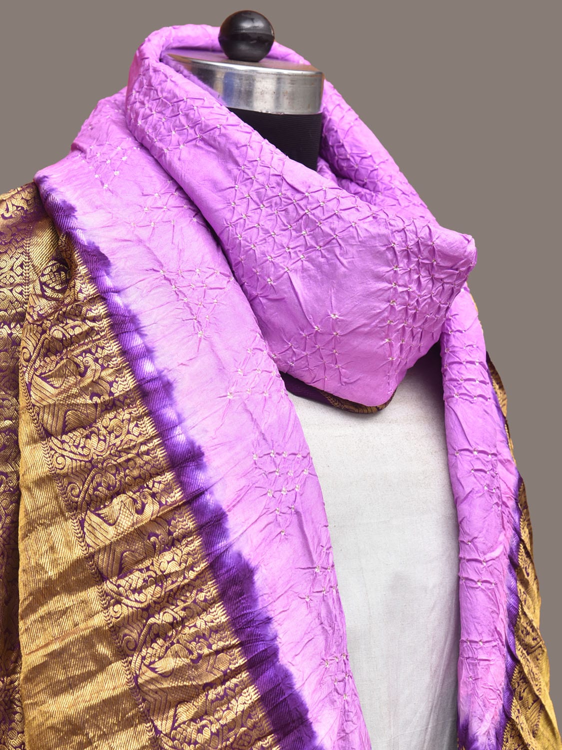Lavender Bandhani Kanchipuram Silk Handloom Dupatta with Border Design ds3305