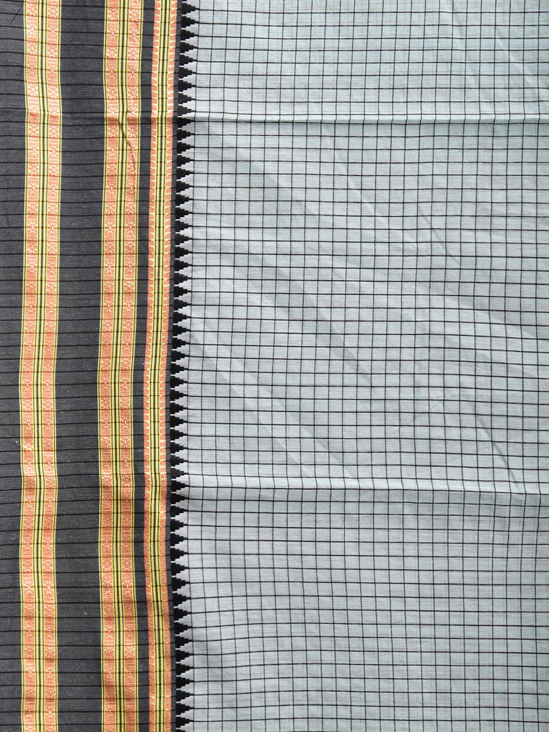 Light Blue and Black Bamboo Cotton Saree with Checks Design No Blouse bc0673