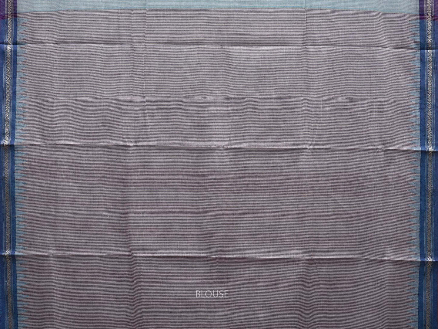 Light Blue Khadi Cotton Handloom Saree with Strips and Temple Border Design kh0537