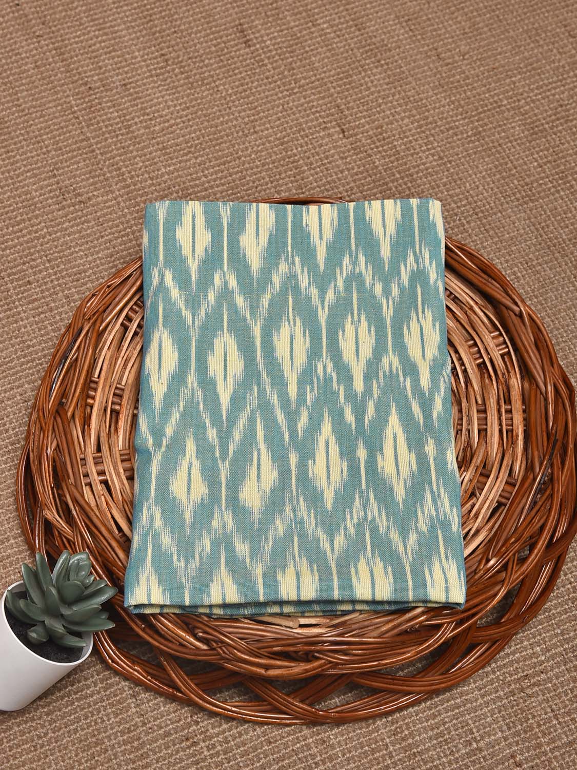 Light Blue Pochampally Ikat Cotton Handloom Blouse with Grill Design Length 1mt Width 44 Inches BL0166