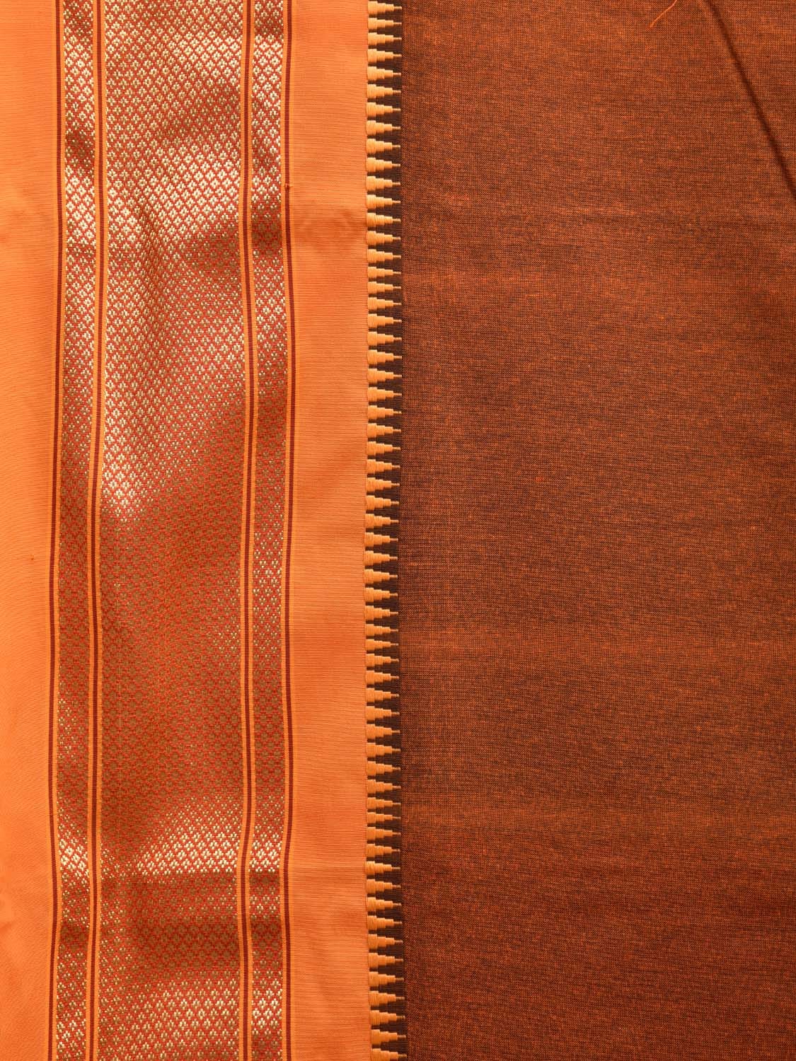 Light Brown and Orange Bamboo Cotton Plain Saree with Narali Border No Blouse bc0554