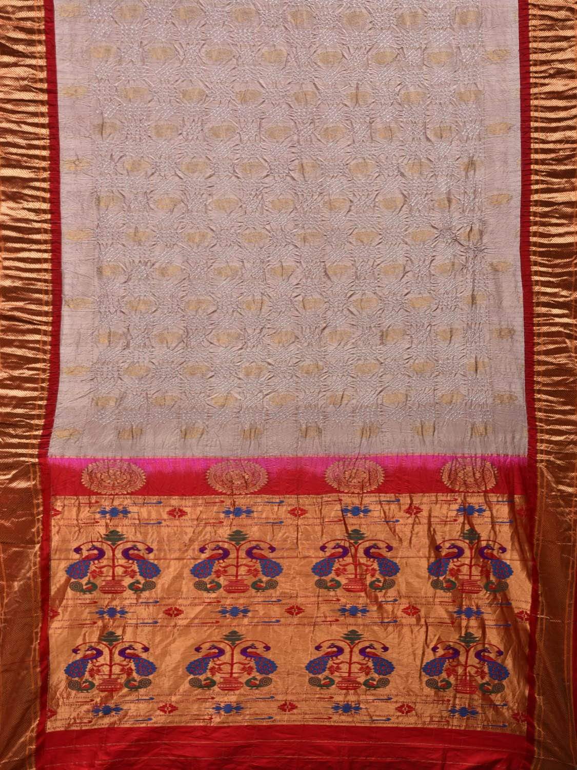 Light Brown Bandhani Paithani Silk Handloom Saree with Bird Buta Design bn0265