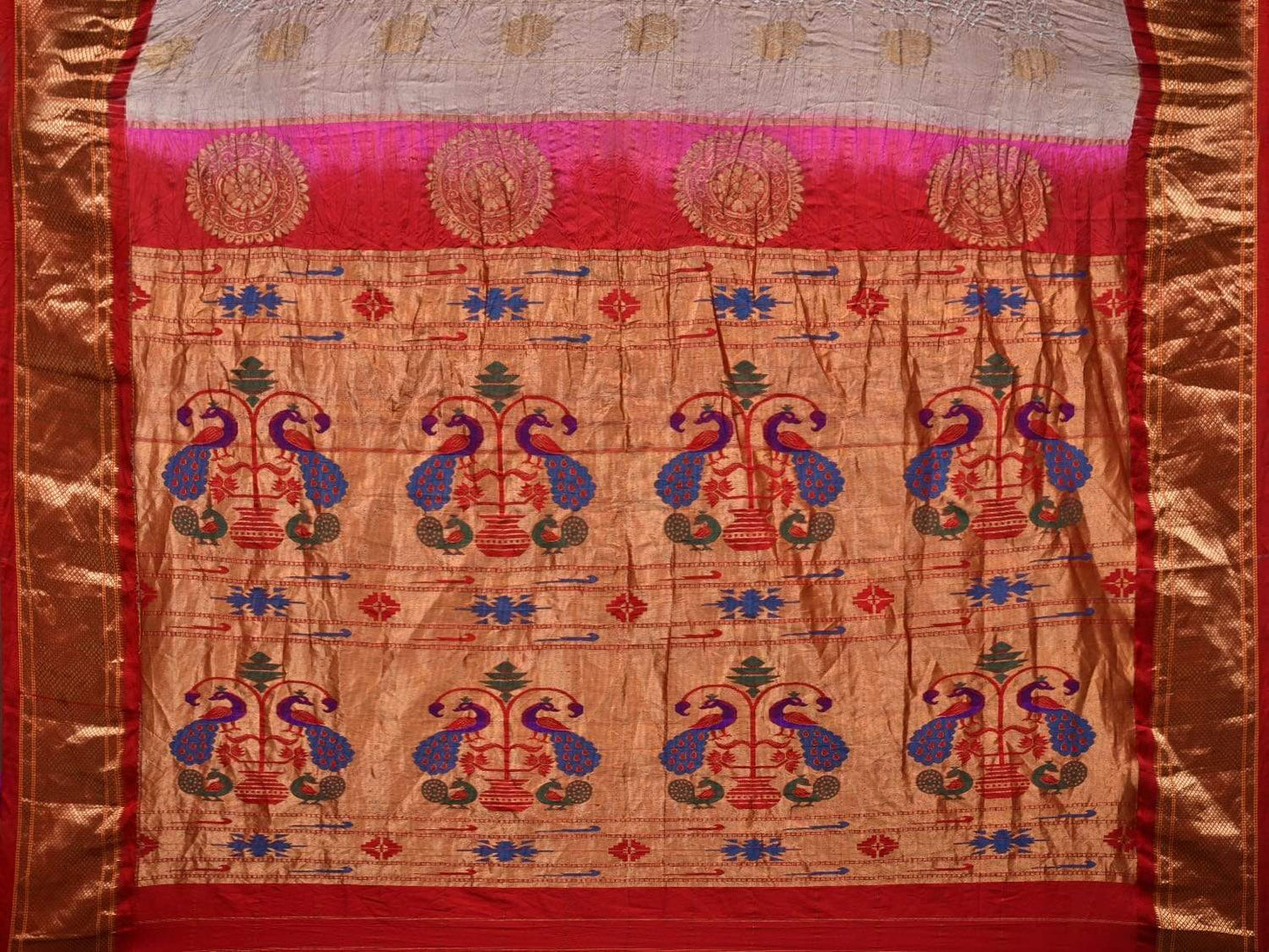 Light Brown Bandhani Paithani Silk Handloom Saree with Bird Buta Design bn0265
