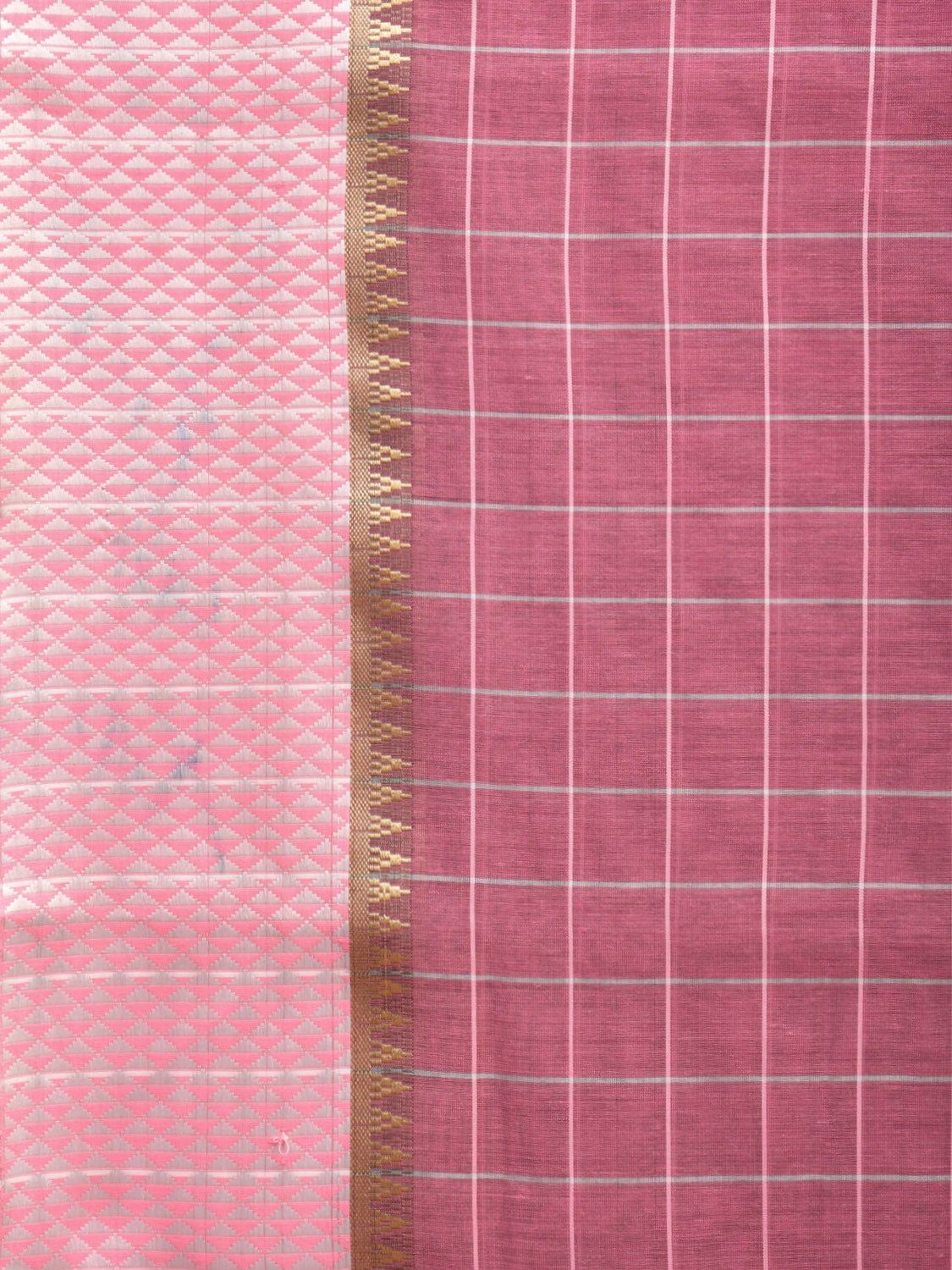 Light Burgundy and Baby Pink Bamboo Cotton Saree with Big Checks Design No Blouse bc0386