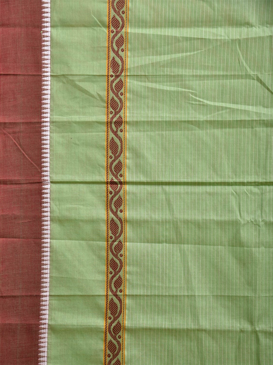 Light Green and Brown Narayanpet Cotton Handloom Saree with Strips Design No Blouse np1113