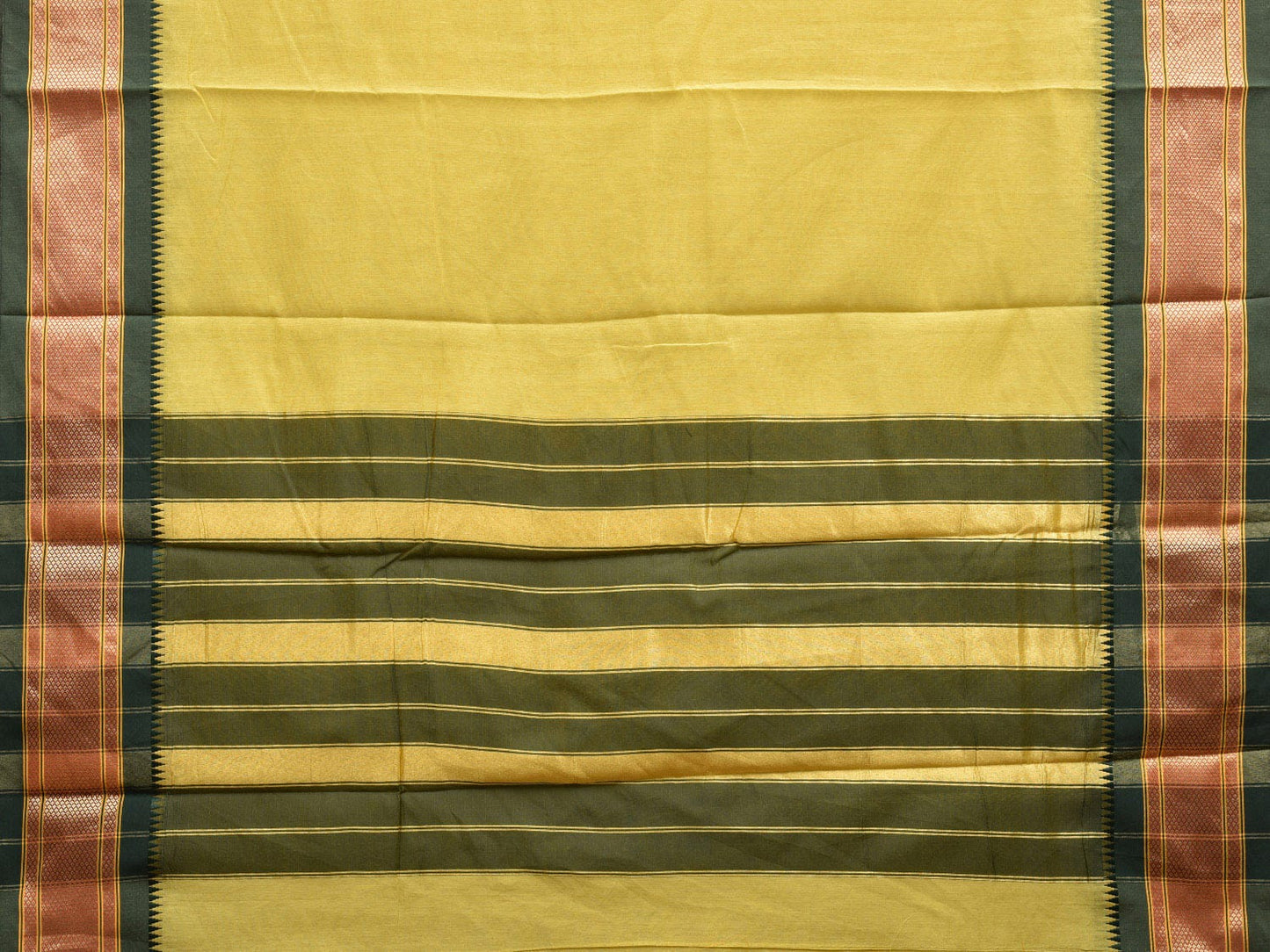 Light Green and Green Bamboo Cotton Plain Saree with Narali Border No Blouse bc0553