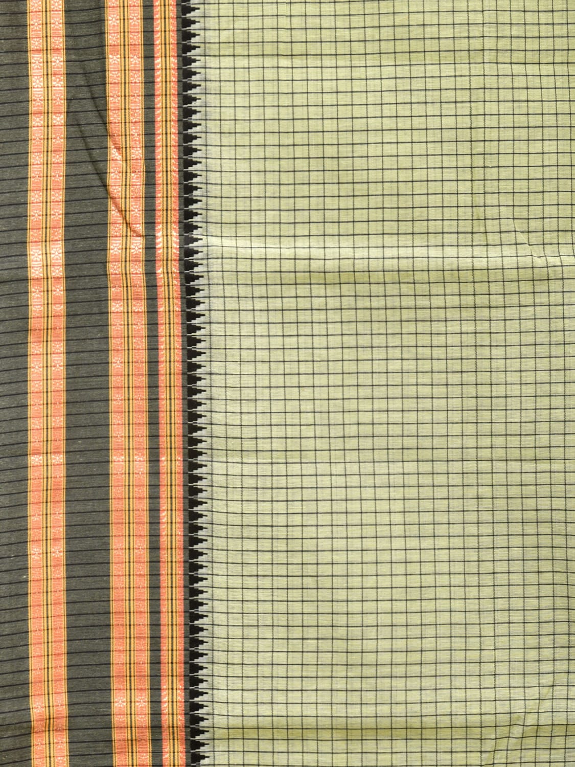 Light Green and Green Bamboo Cotton Saree with Checks Design No Blouse bc0163