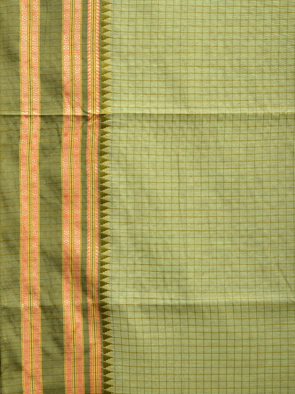 Light Green and Green Bamboo Cotton Saree with Checks Design No Blouse bc0600