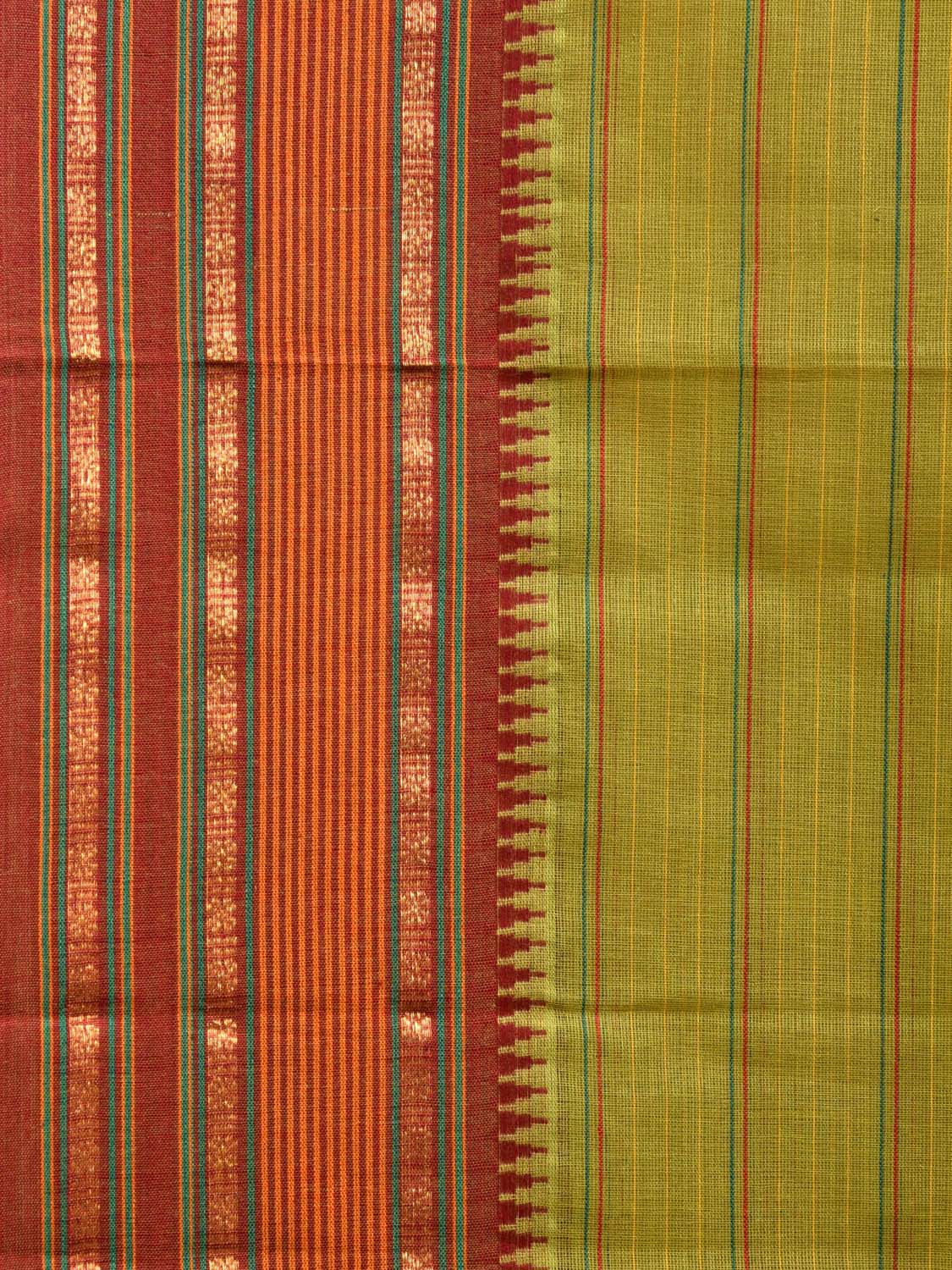Light Green and Maroon Narayanpet Cotton Handloom Saree with Strips Design No Blouse np1005