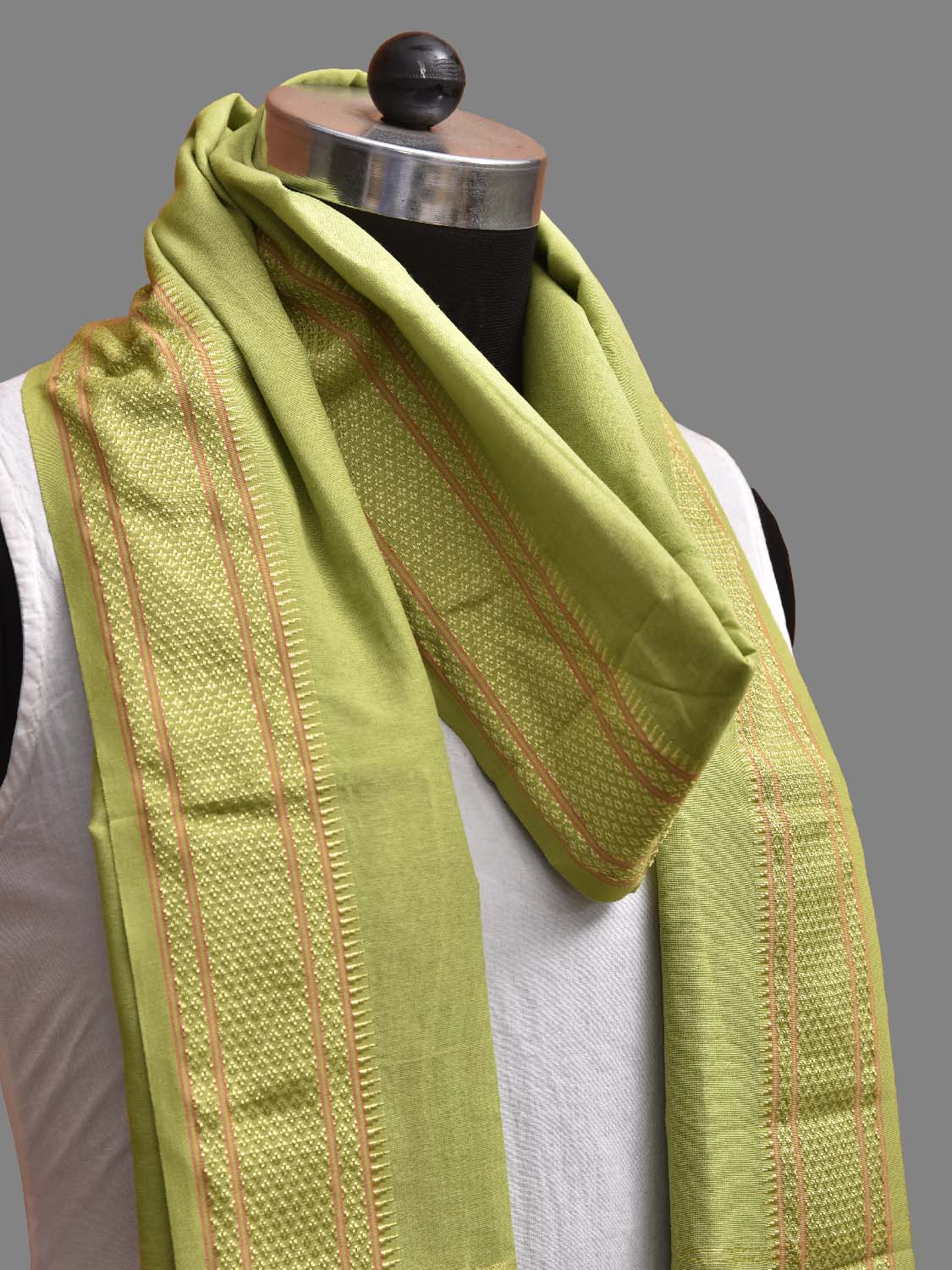 Light Green Bamboo Cotton Dupatta with Zari Border ds3876