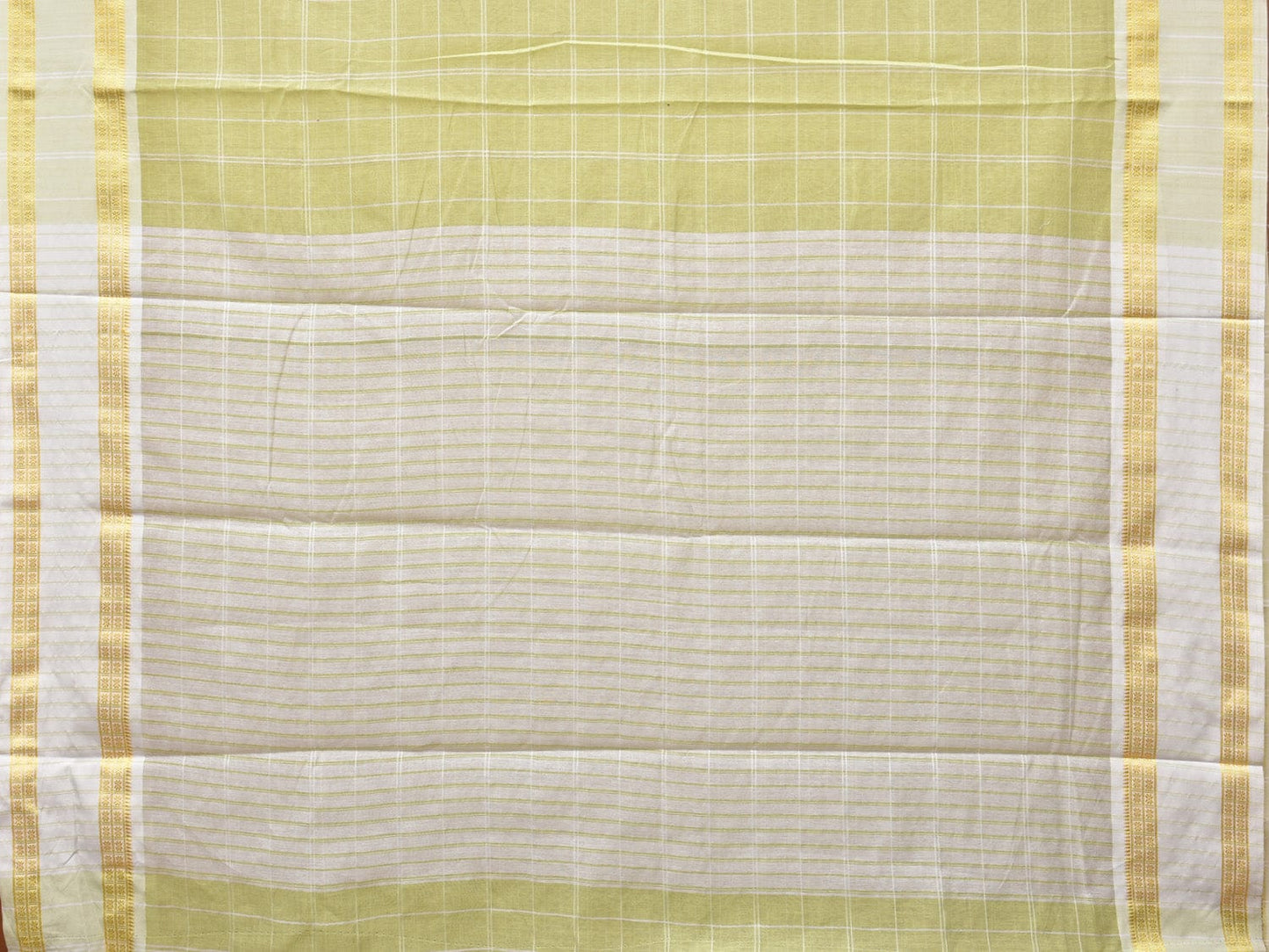 Light Green Bamboo Cotton Saree with Big Checks and Doby Border Design bc0130