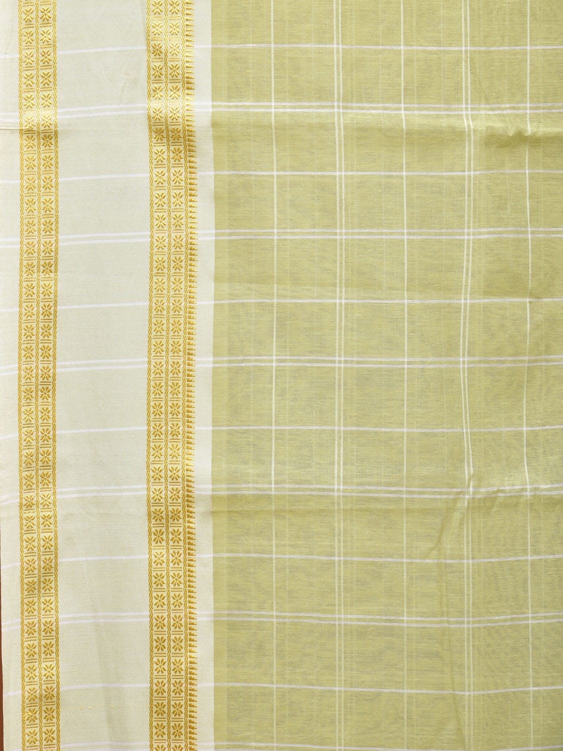 Light Green Bamboo Cotton Saree with Big Checks and Doby Border Design bc0130