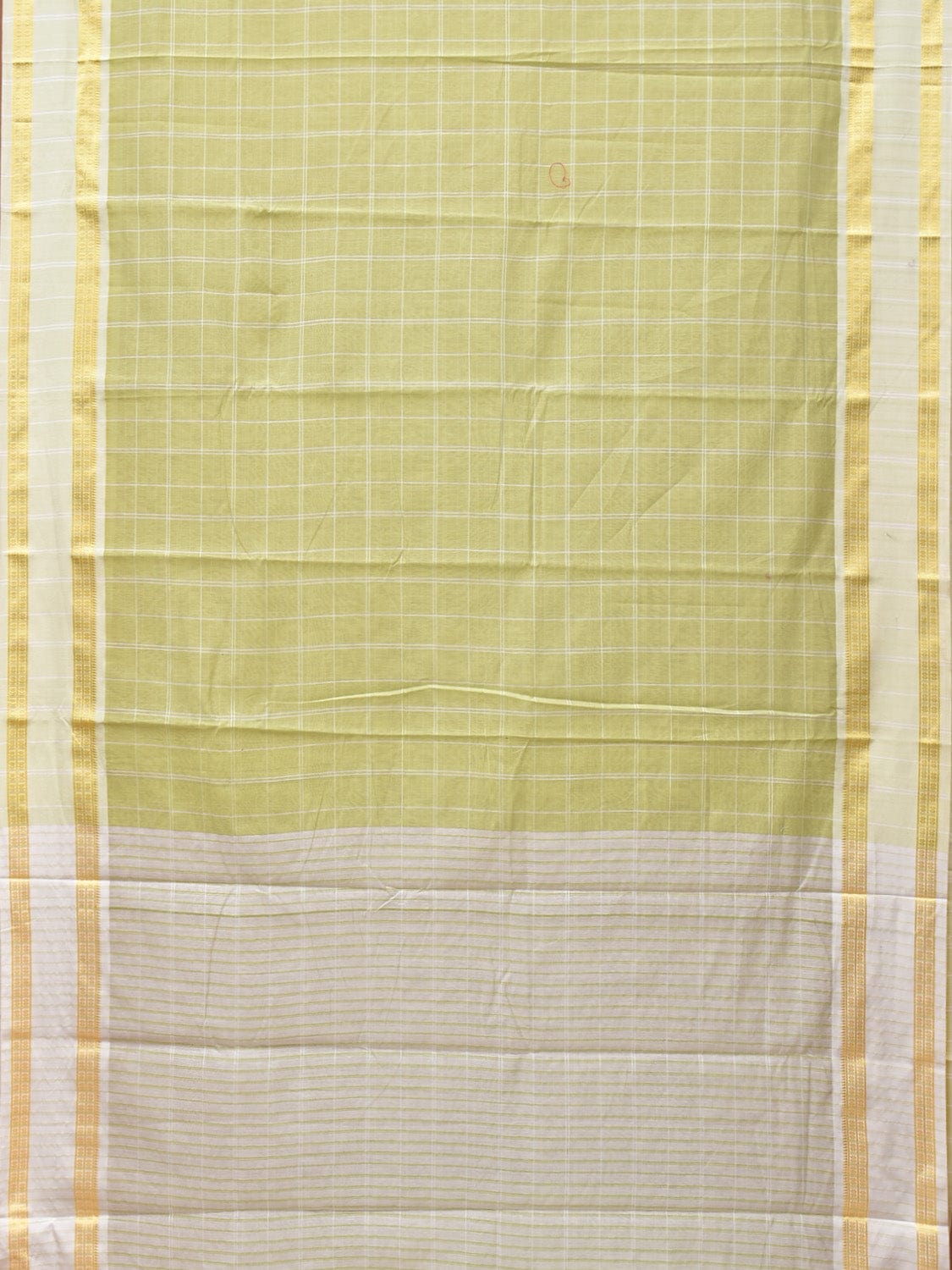 Light Green Bamboo Cotton Saree with Big Checks and Doby Border Design bc0130