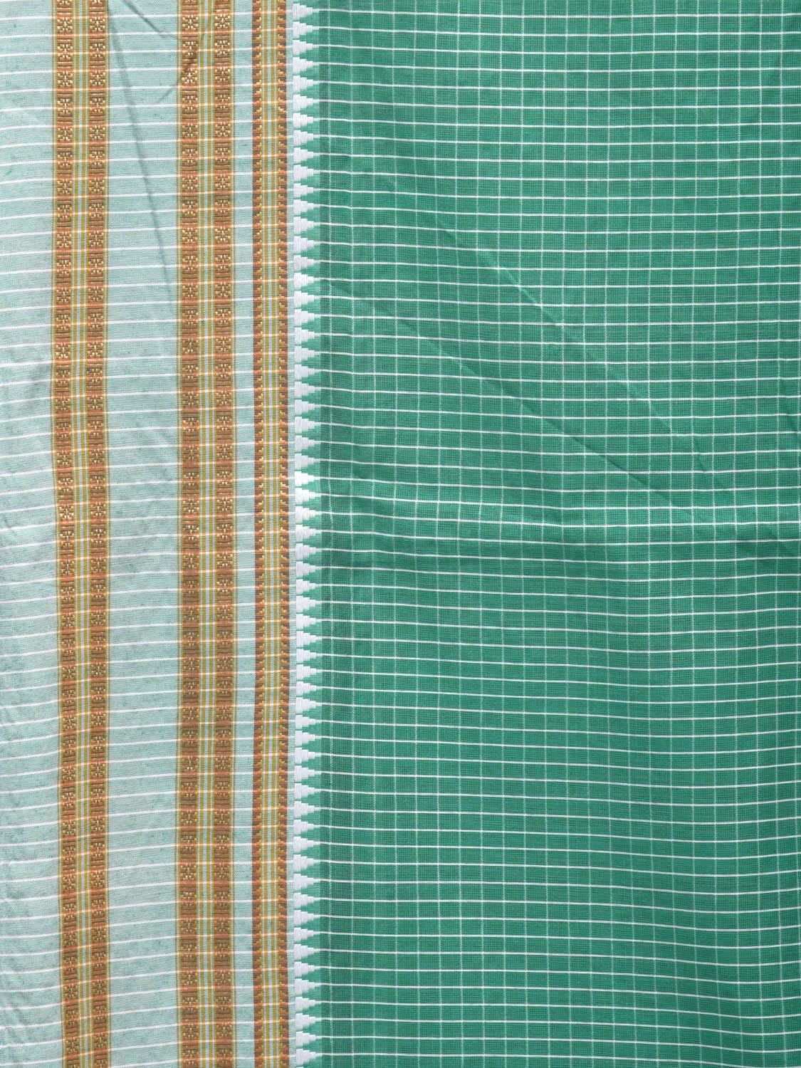 Light Green Bamboo Cotton Saree with Checks Design No Blouse bc0260