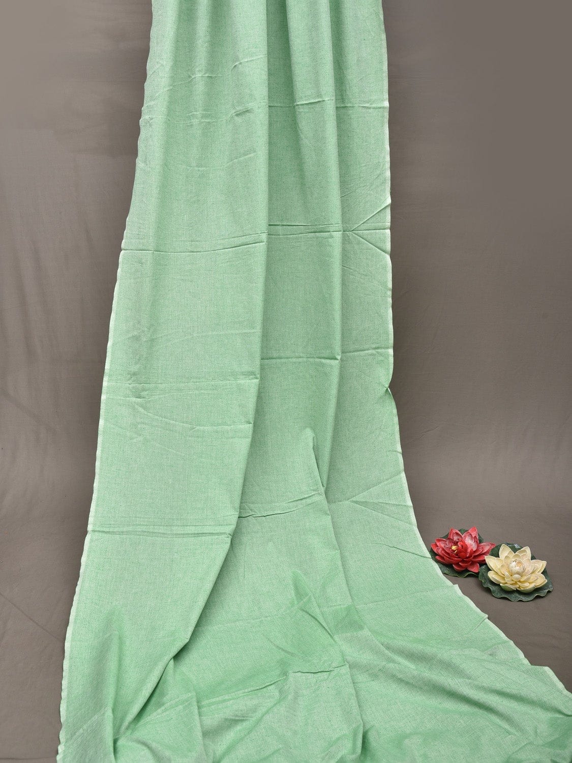 Light Green Khadi Cotton Handloom 2.5mts Plain Fabric f0176