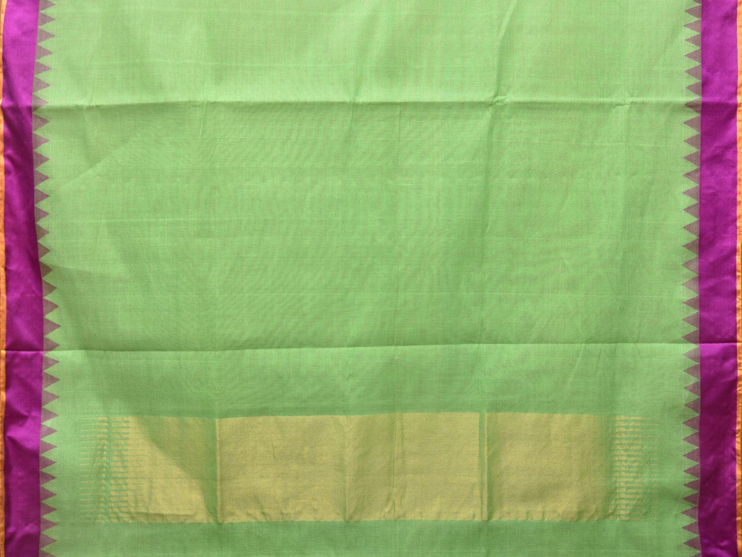 Light Green Khadi Cotton Handloom Plain Saree with Temple Border Design kh0637