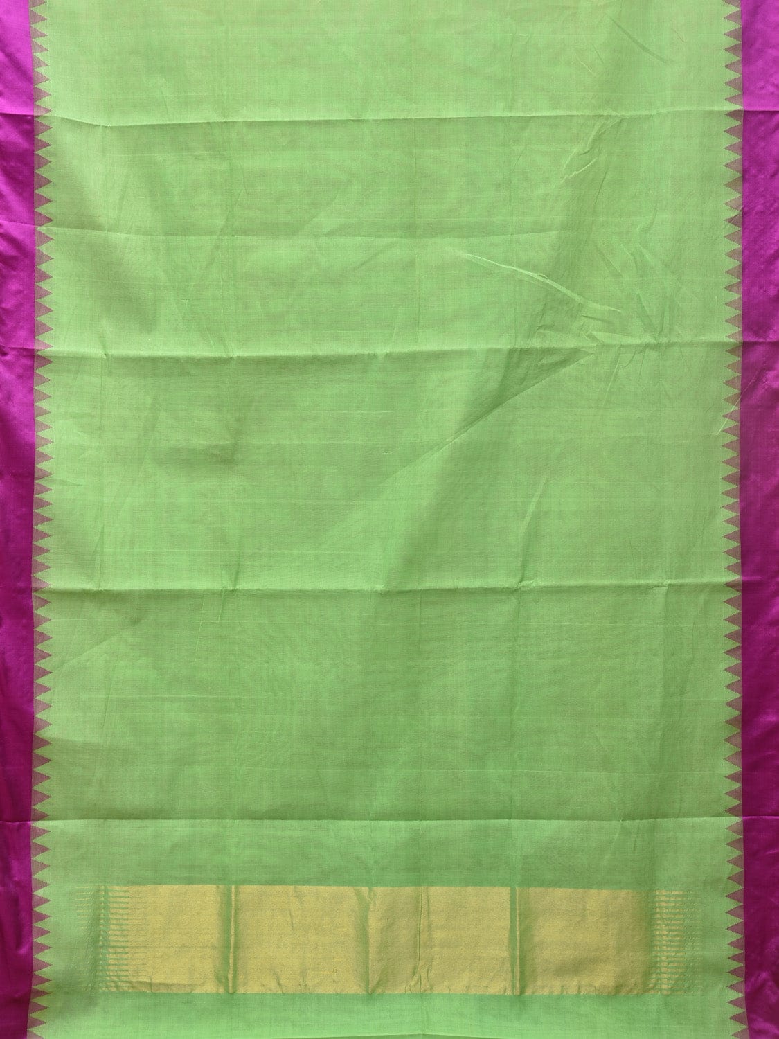 Light Green Khadi Cotton Handloom Plain Saree with Temple Border Design kh0637